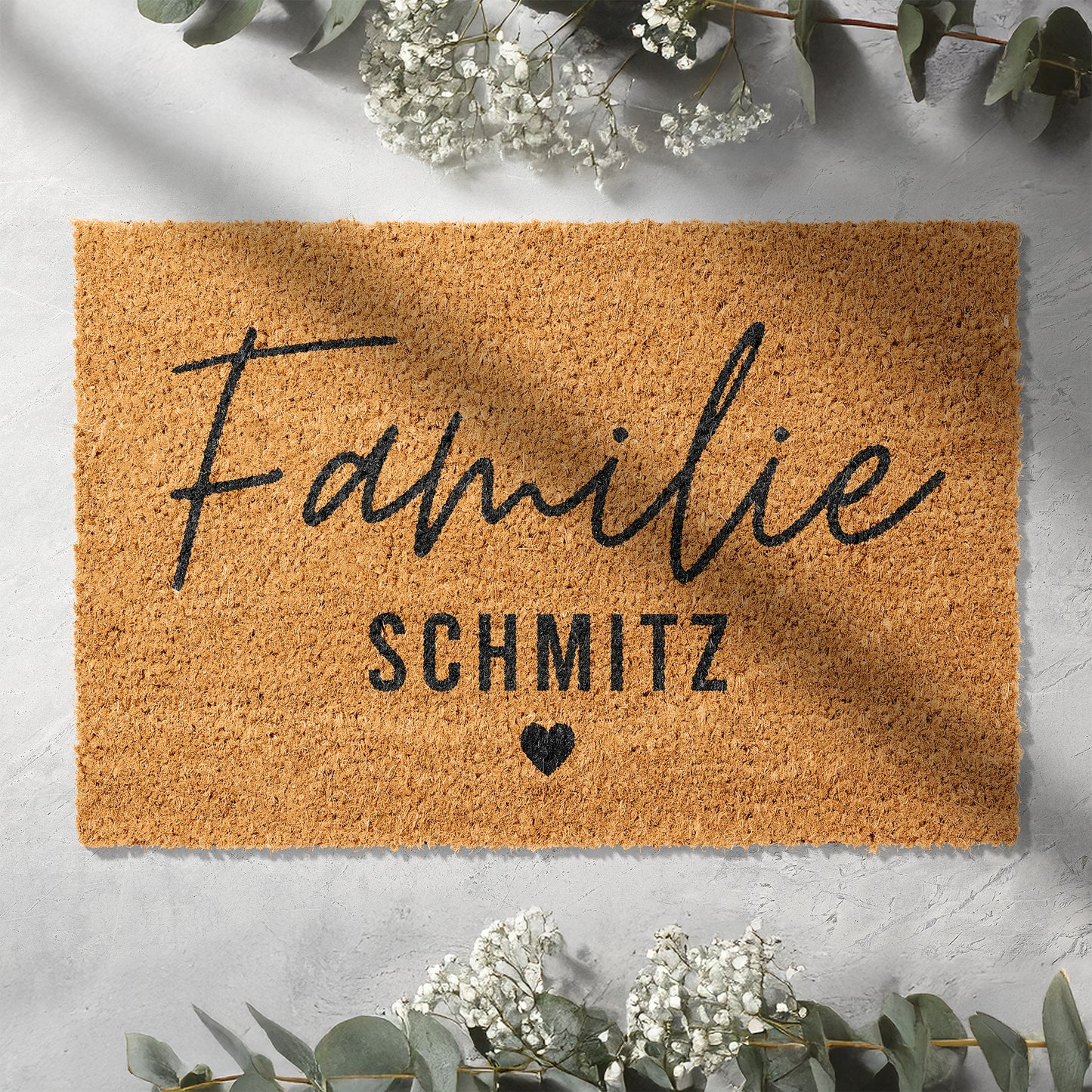 Personalisierbare Kokosmatte mit Familienname – Fußmatte aus Kokos für den Eingangsbereich