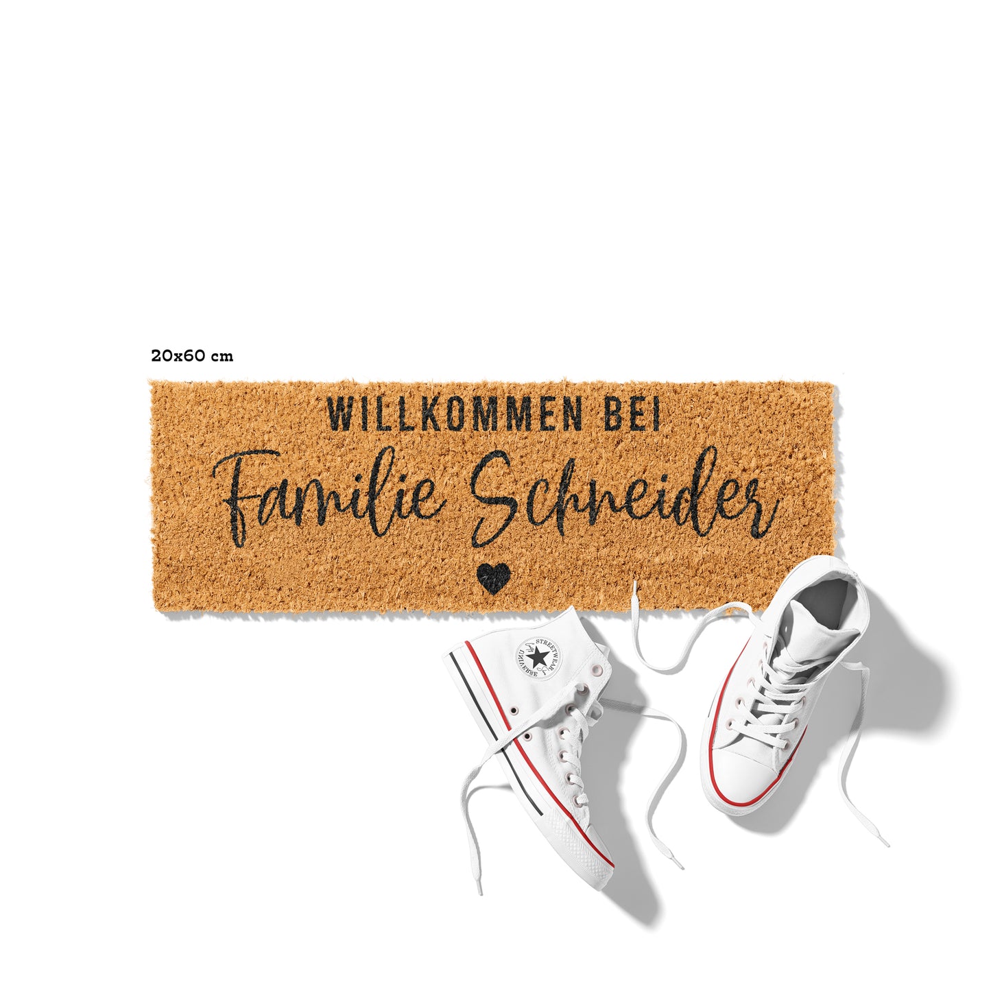 Personalisierbare Kokosmatte mit „Willkommen bei Familie“ – Fußmatte aus Kokos für den Eingangsbereich