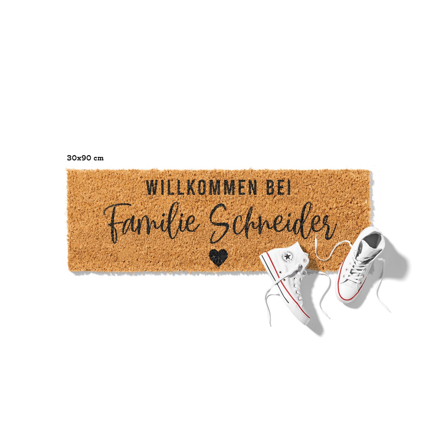 Personalisierbare Kokosmatte mit „Willkommen bei Familie“ – Fußmatte aus Kokos für den Eingangsbereich