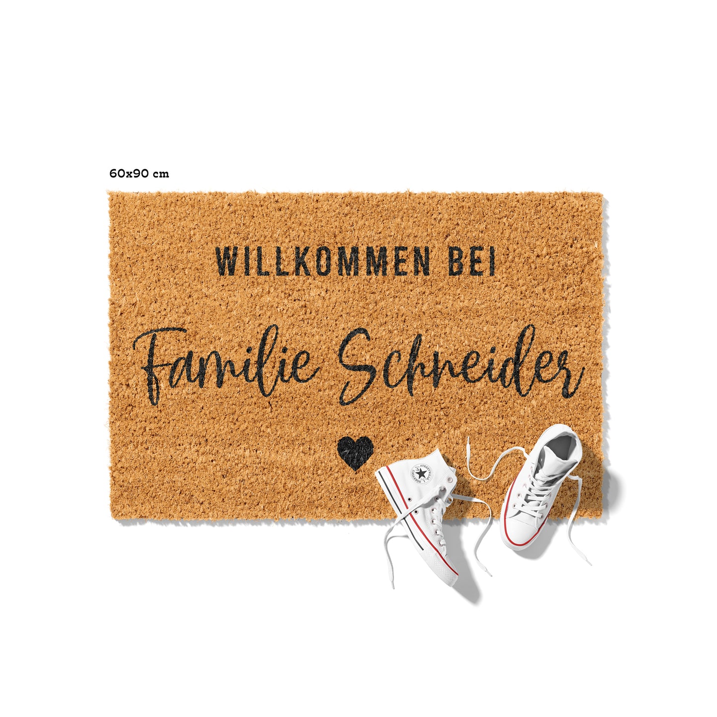 Personalisierbare Kokosmatte mit „Willkommen bei Familie“ – Fußmatte aus Kokos für den Eingangsbereich