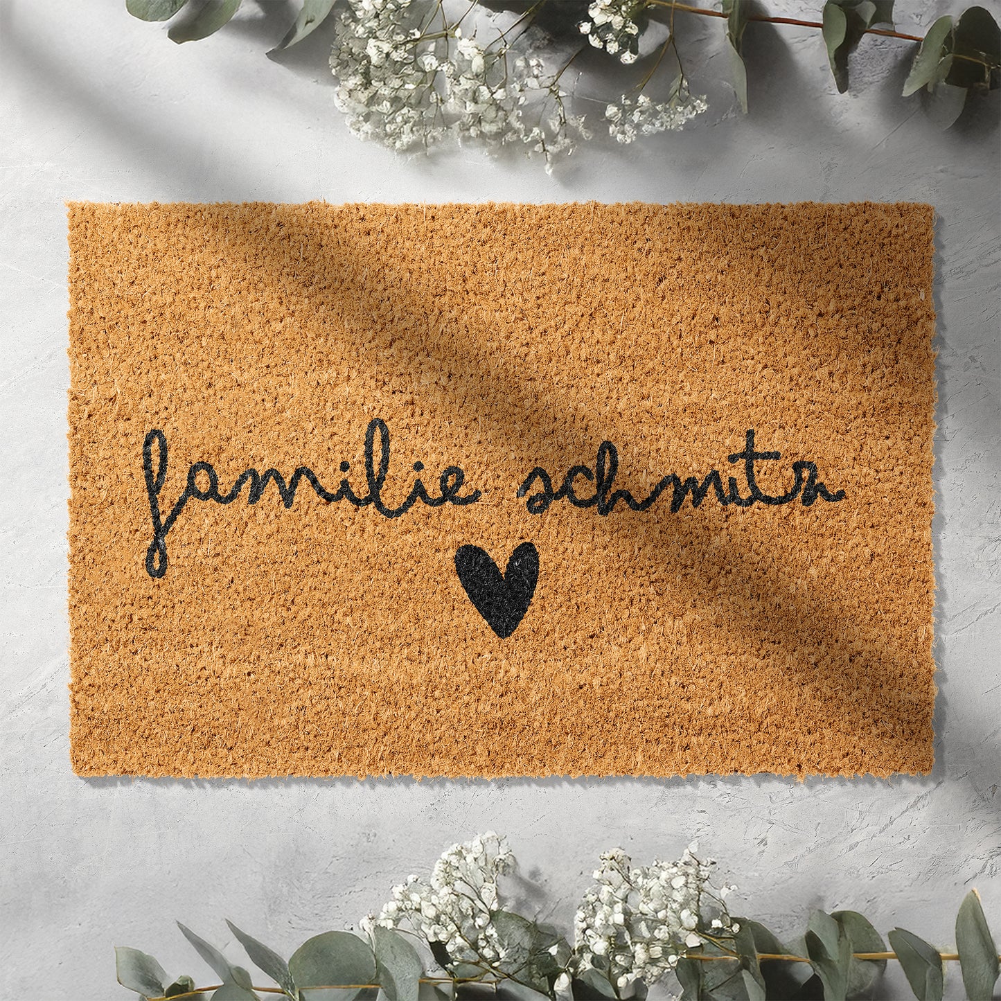 Personalisierbare Kokosmatte mit Familienname in Handschrift – Fußmatte aus Kokos für den Eingangsbereich