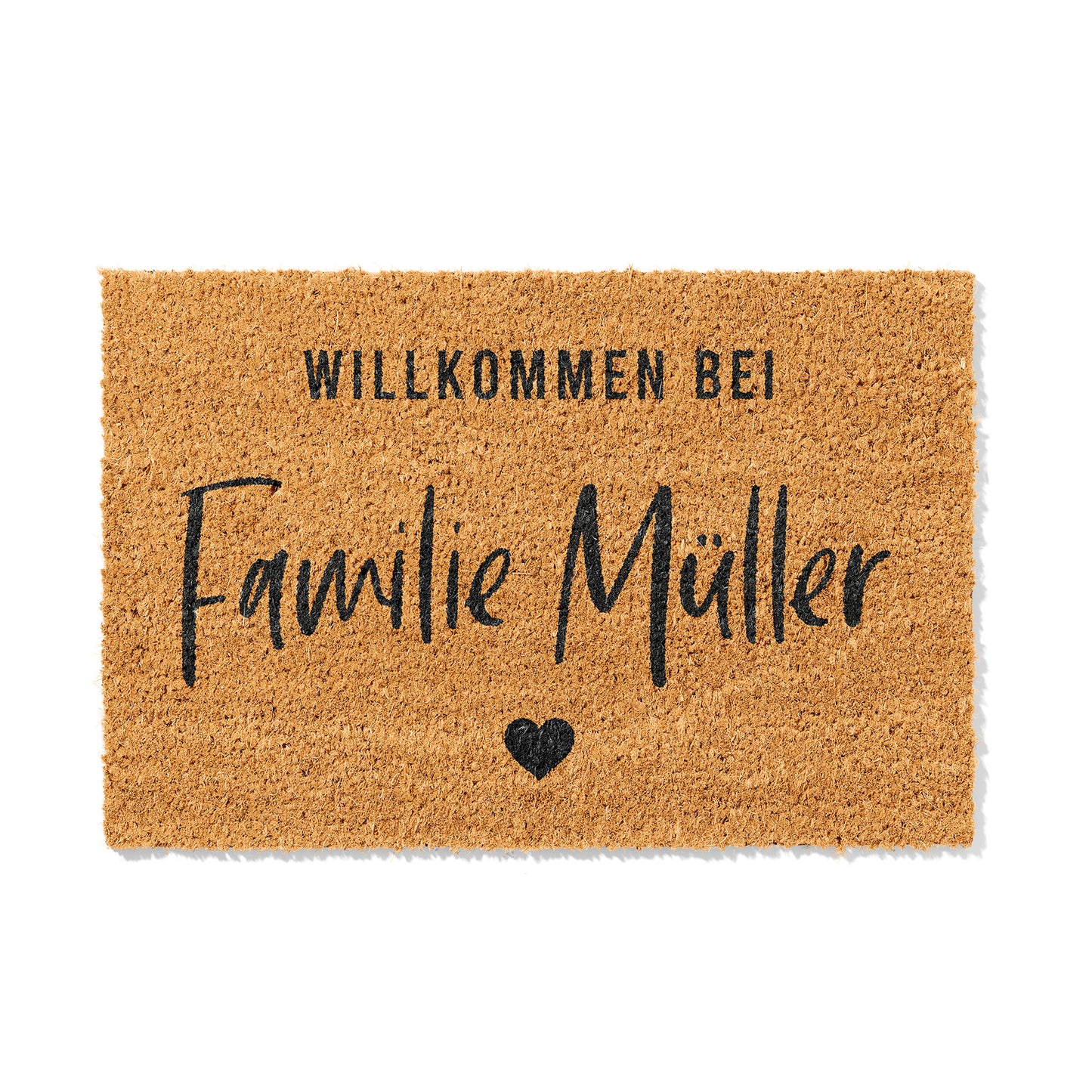 Personalisierbare Kokosmatte mit „Willkommen bei Familie“ – Fußmatte aus Kokos für den Eingangsbereich