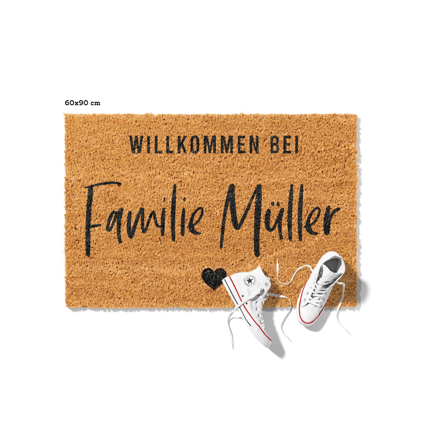 Personalisierbare Kokosmatte mit „Willkommen bei Familie“ – Fußmatte aus Kokos für den Eingangsbereich