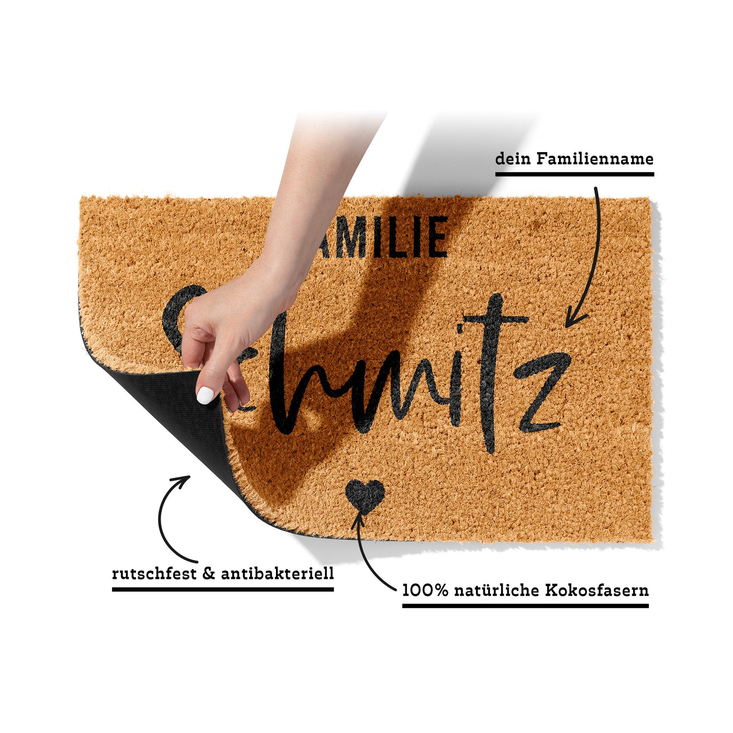 Personalisierbare Kokosmatte mit Familienname – Fußmatte aus Kokos für den Eingangsbereich
