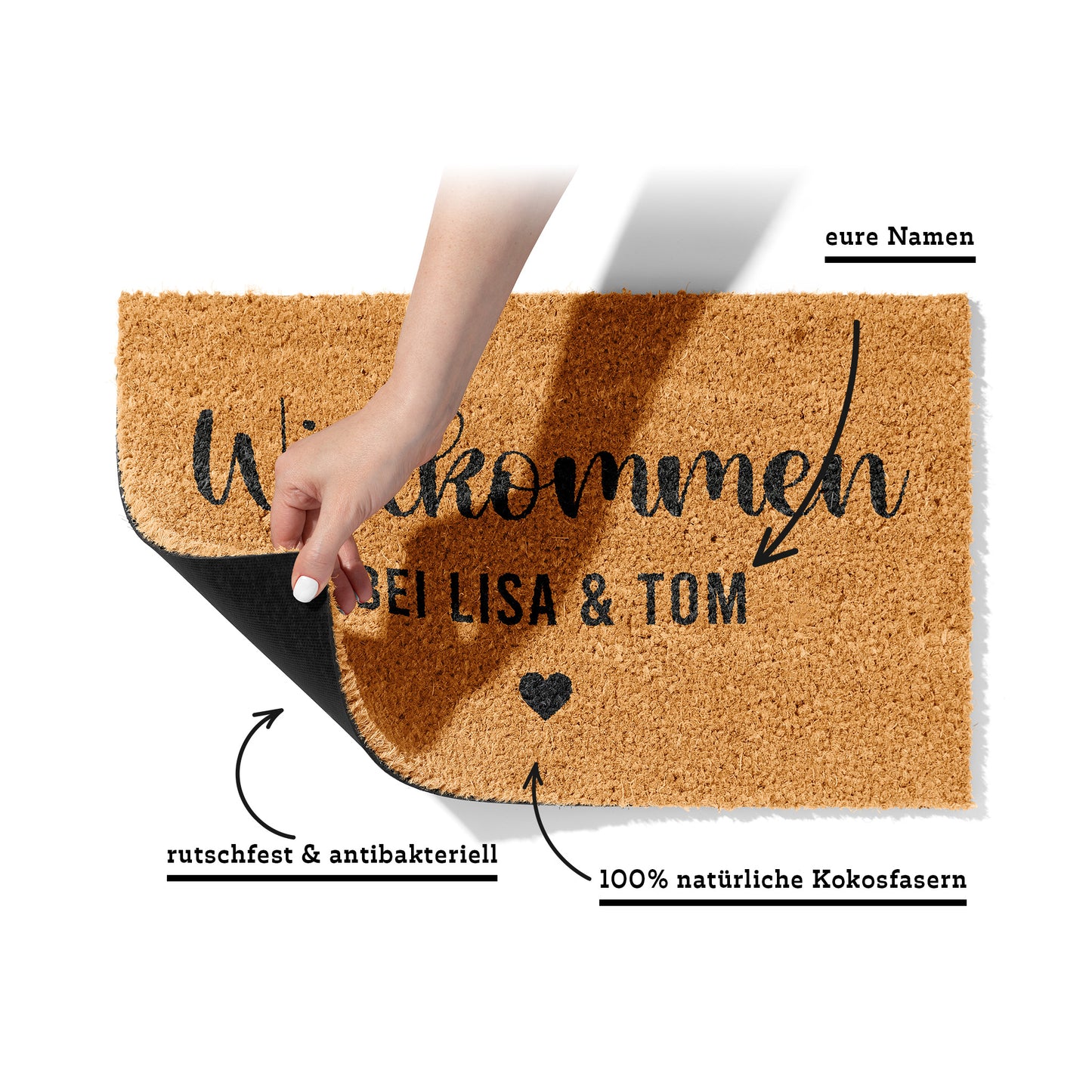 Personalisierbare Kokosmatte mit „Willkommen bei“ – Fußmatte aus Kokos für den Eingangsbereich