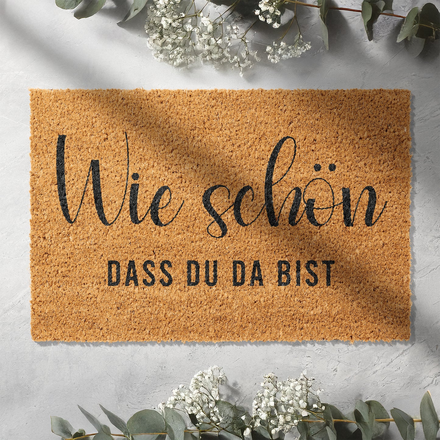 Kokosmatte mit „Wie schön, dass du da bist“ – Fußmatte aus Kokos für den Eingangsbereich