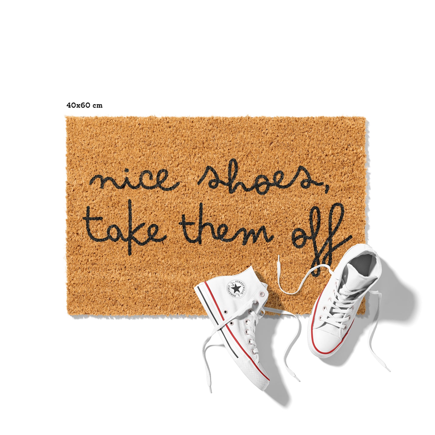 Kokosmatte mit „Nice Shoes, Take Them Off“ – Fußmatte aus Kokos für den Eingangsbereich
