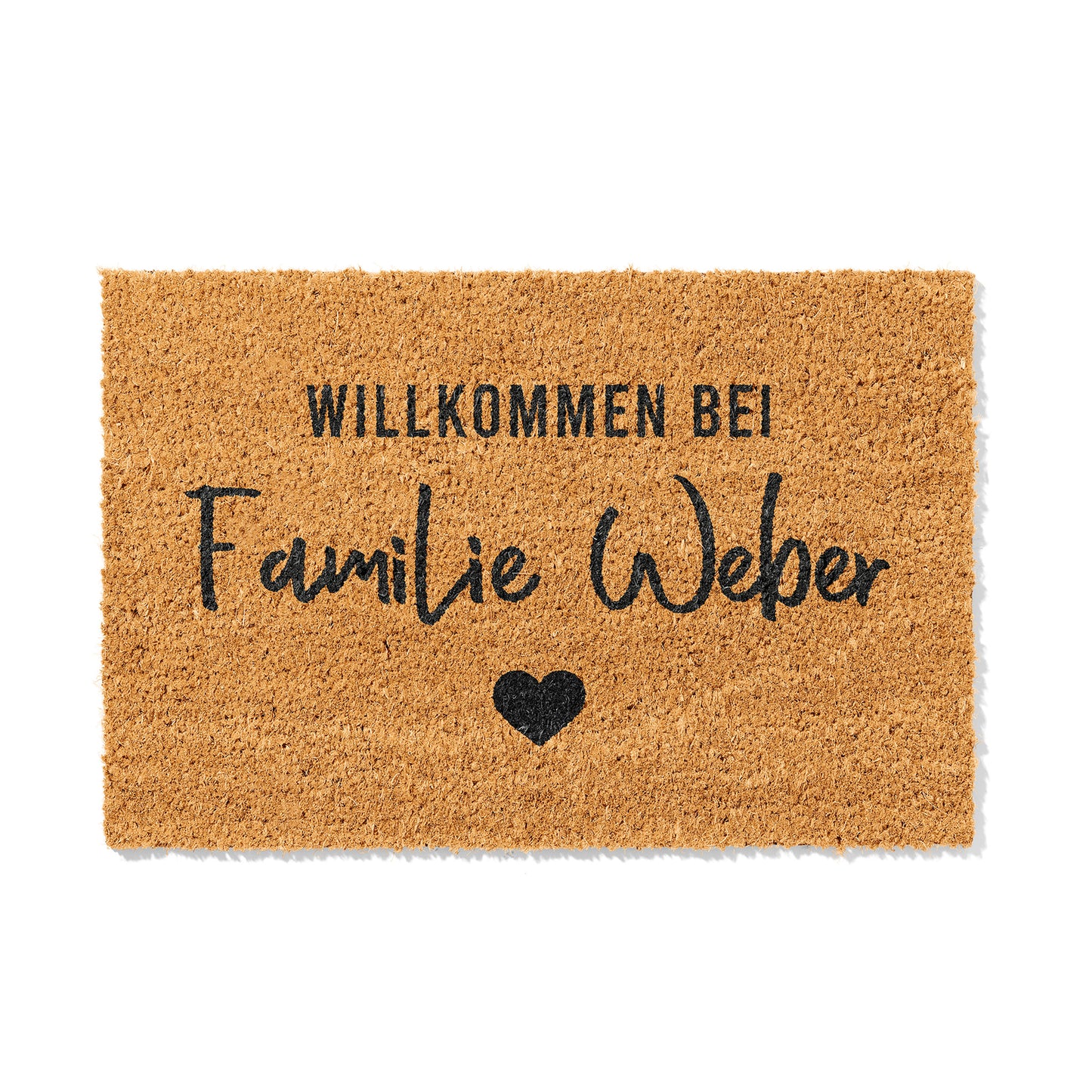 Personalisierbare Kokosmatte mit „Willkommen bei Familie“ – Fußmatte aus Kokos für den Eingangsbereich