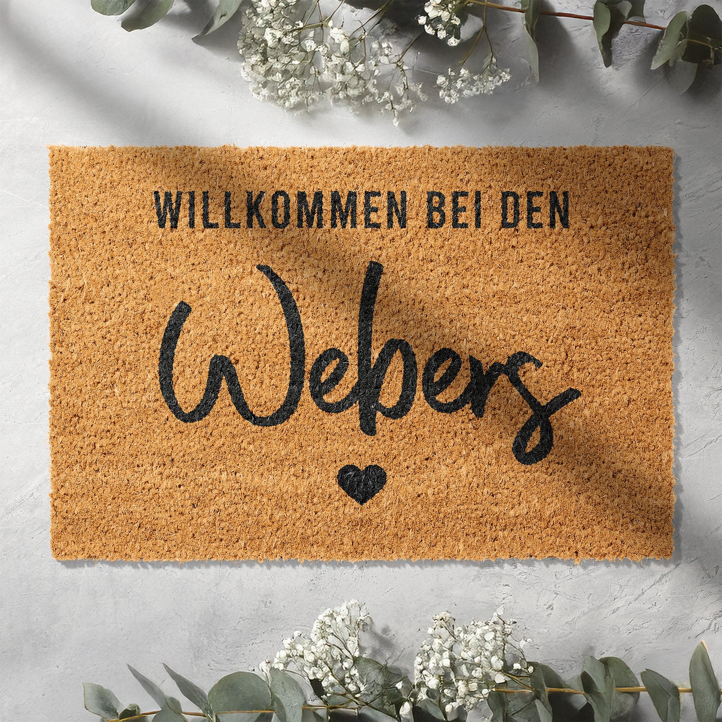 Personalisierbare Kokosmatte mit Familienname „Willkommen bei den“ – Fußmatte aus Kokos für den Eingangsbereich
