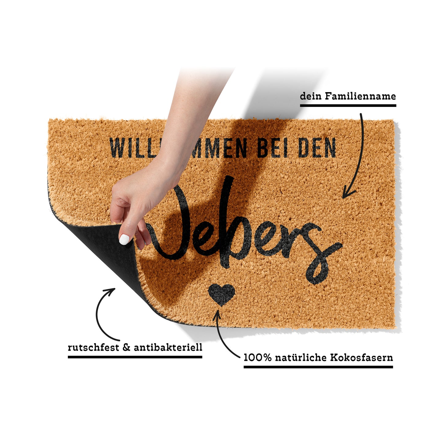 Personalisierbare Kokosmatte mit Familienname „Willkommen bei den“ – Fußmatte aus Kokos für den Eingangsbereich