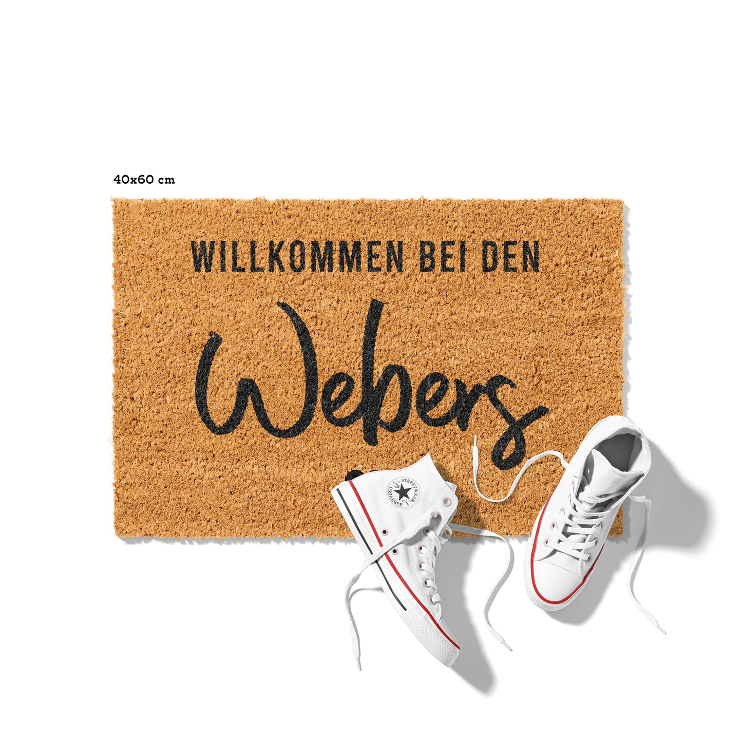 Personalisierbare Kokosmatte mit Familienname „Willkommen bei den“ – Fußmatte aus Kokos für den Eingangsbereich