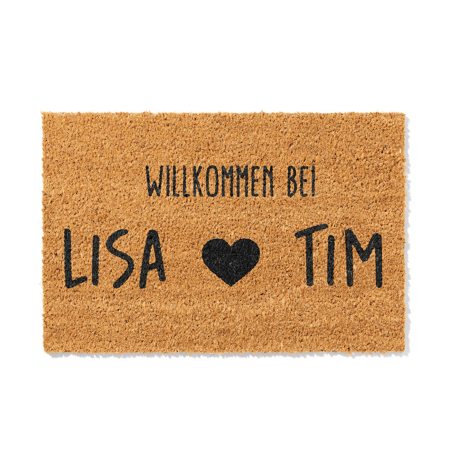 Personalisierbare Kokosmatte mit Namen „Willkommen bei“ – Fußmatte aus Kokos für den Eingangsbereich