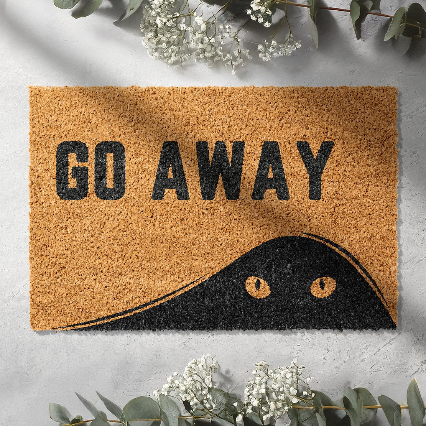 Kokosmatte mit „Go Away“ und Katzenmotiv – Lustige Fußmatte aus Kokos für den Eingangsbereich
