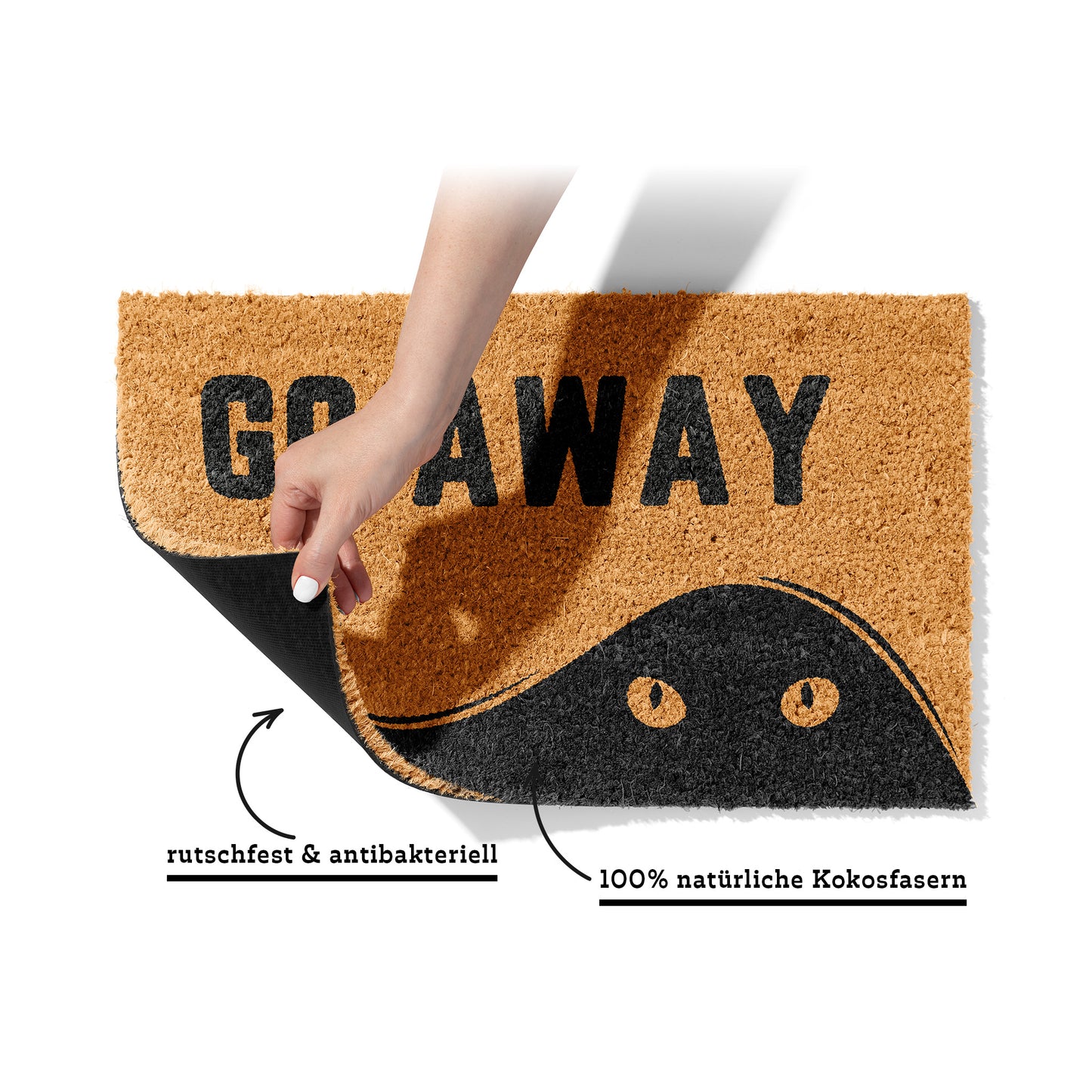 Kokosmatte mit „Go Away“ und Katzenmotiv – Lustige Fußmatte aus Kokos für den Eingangsbereich