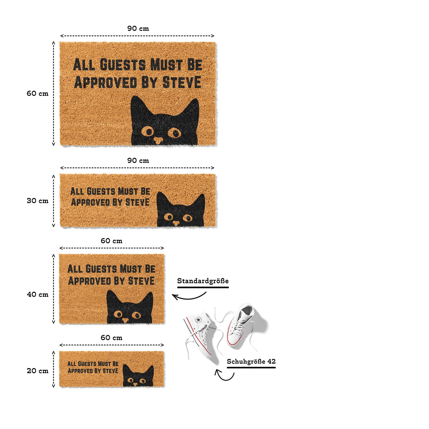 Personalisierbare Kokosmatte mit Katzenmotiv „All Guests Must Be Approved by“ – Lustige Fußmatte