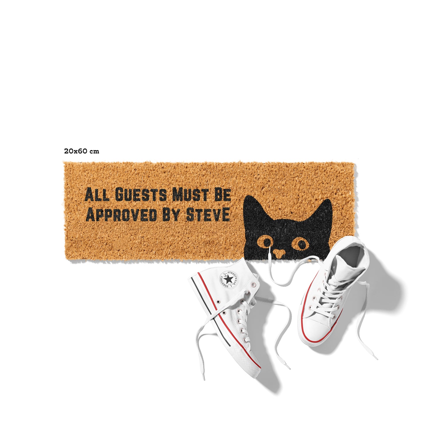 Personalisierbare Kokosmatte mit Katzenmotiv „All Guests Must Be Approved by“ – Lustige Fußmatte