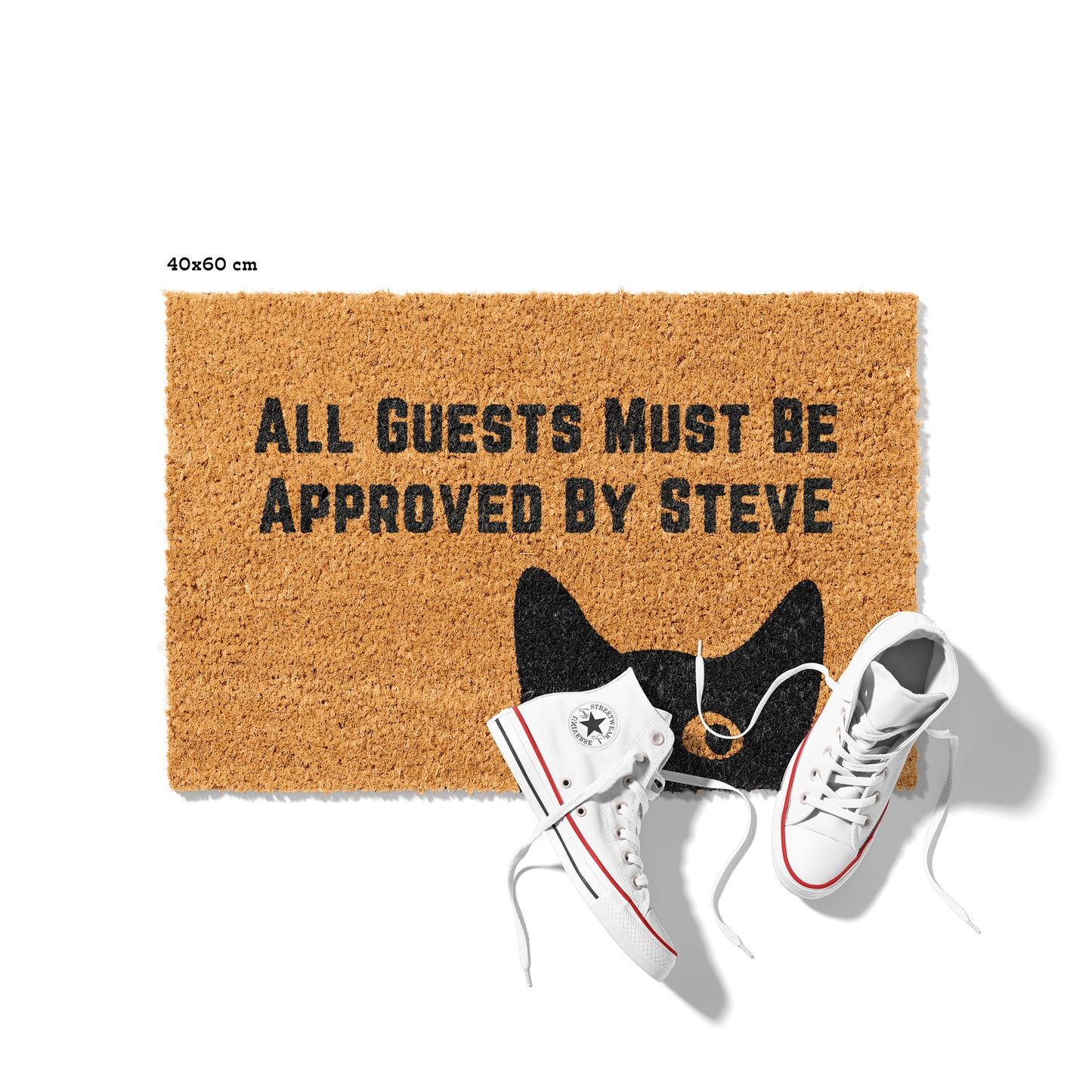 Personalisierbare Kokosmatte mit Katzenmotiv „All Guests Must Be Approved by“ – Lustige Fußmatte