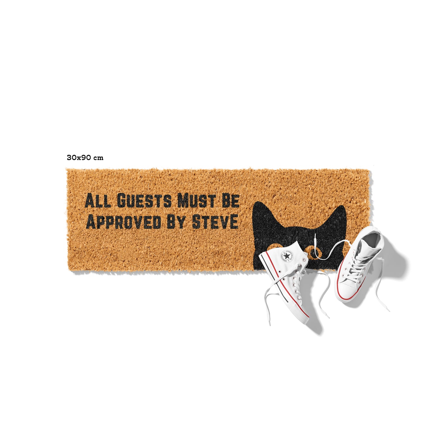 Personalisierbare Kokosmatte mit Katzenmotiv „All Guests Must Be Approved by“ – Lustige Fußmatte