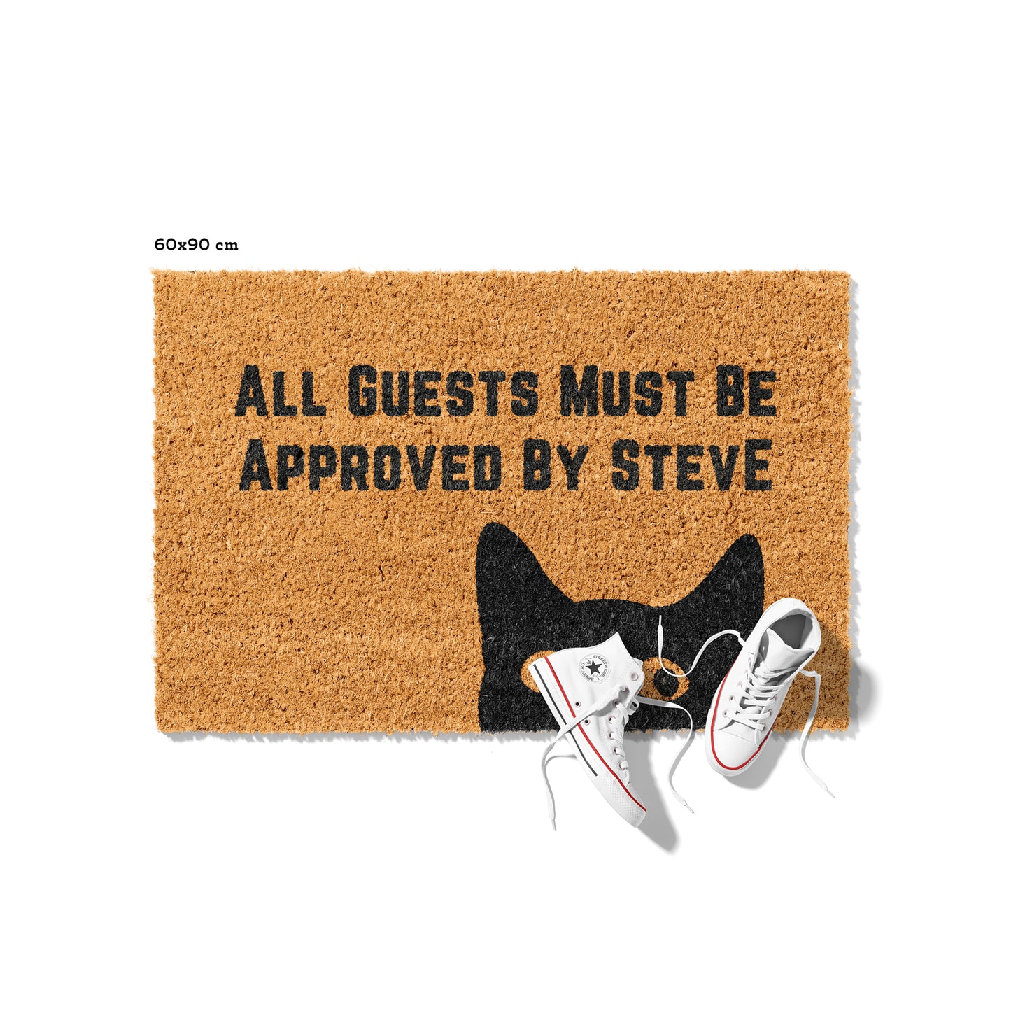 Personalisierbare Kokosmatte mit Katzenmotiv „All Guests Must Be Approved by“ – Lustige Fußmatte