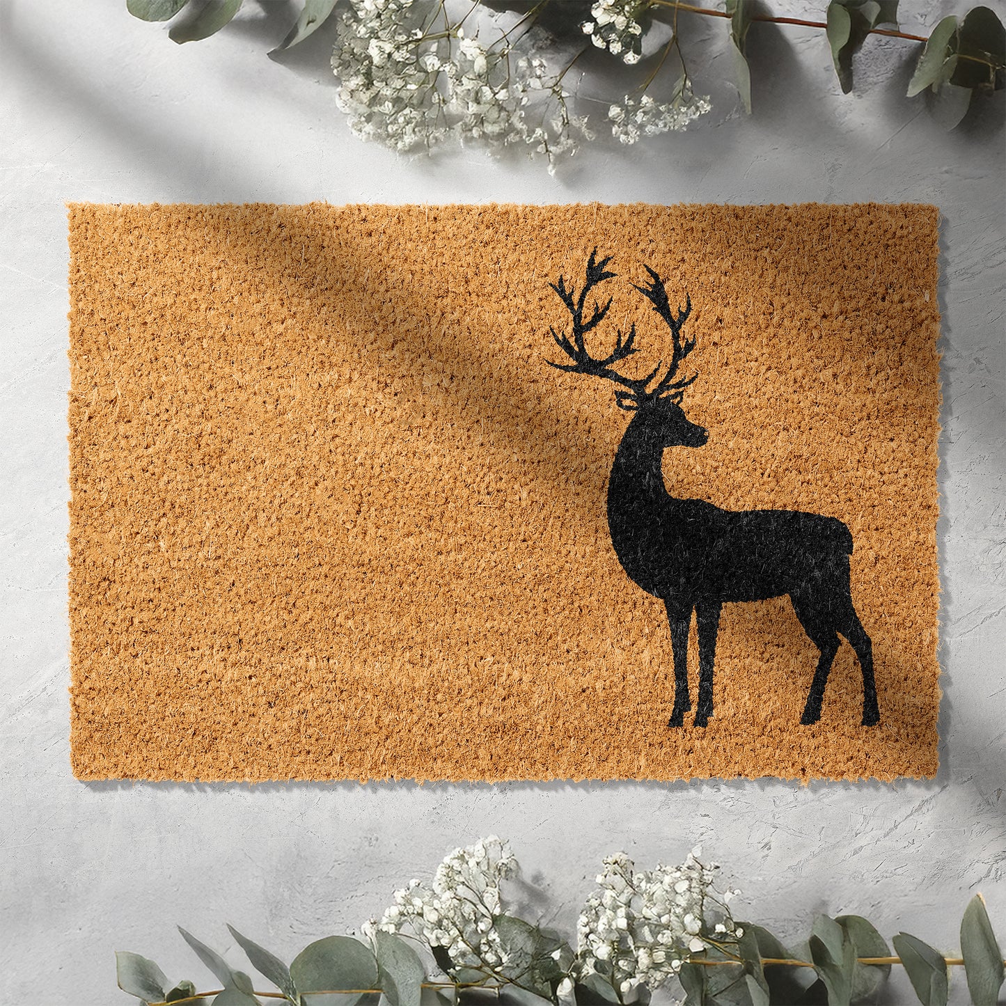 Kokosmatte mit Hirsch-Motiv – Rustikale Fußmatte aus Kokos für den Eingangsbereich