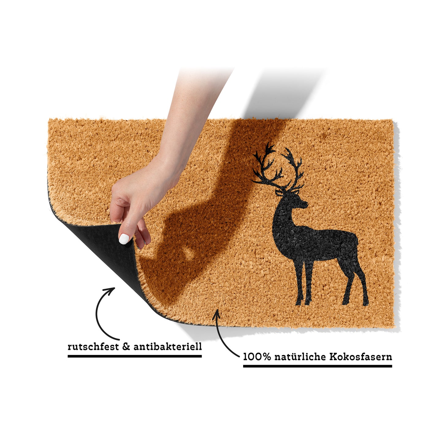 Kokosmatte mit Hirsch-Motiv – Rustikale Fußmatte aus Kokos für den Eingangsbereich