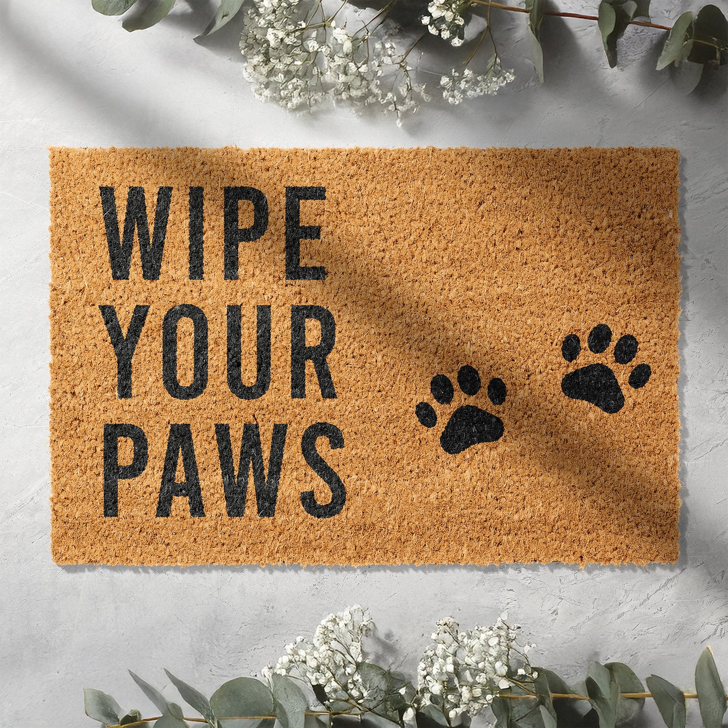 Kokosmatte mit „Wipe Your Paws“ – Fußmatte für Haustierbesitzer mit Pfotenmotiv