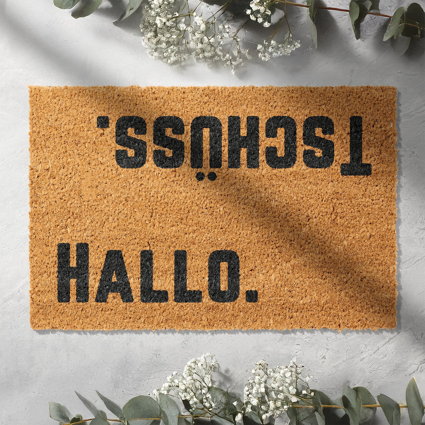 Kokosmatte mit „Hallo. Tschüss.“ – Lustige Fußmatte für den Eingangsbereich