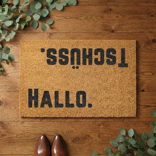 Kokosmatte mit „Hallo. Tschüss.“ – Lustige Fußmatte für den Eingangsbereich