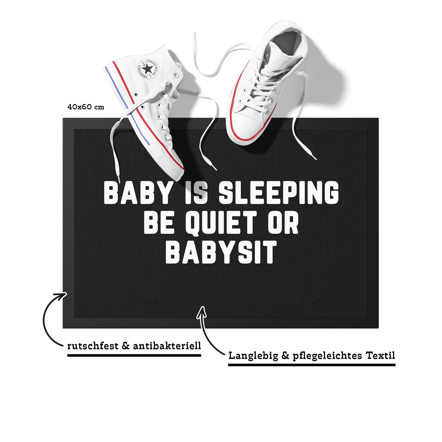 136-2-Stoffmatte-baby-is-sleeping-be-quiet-or-babysit-mit-spruch