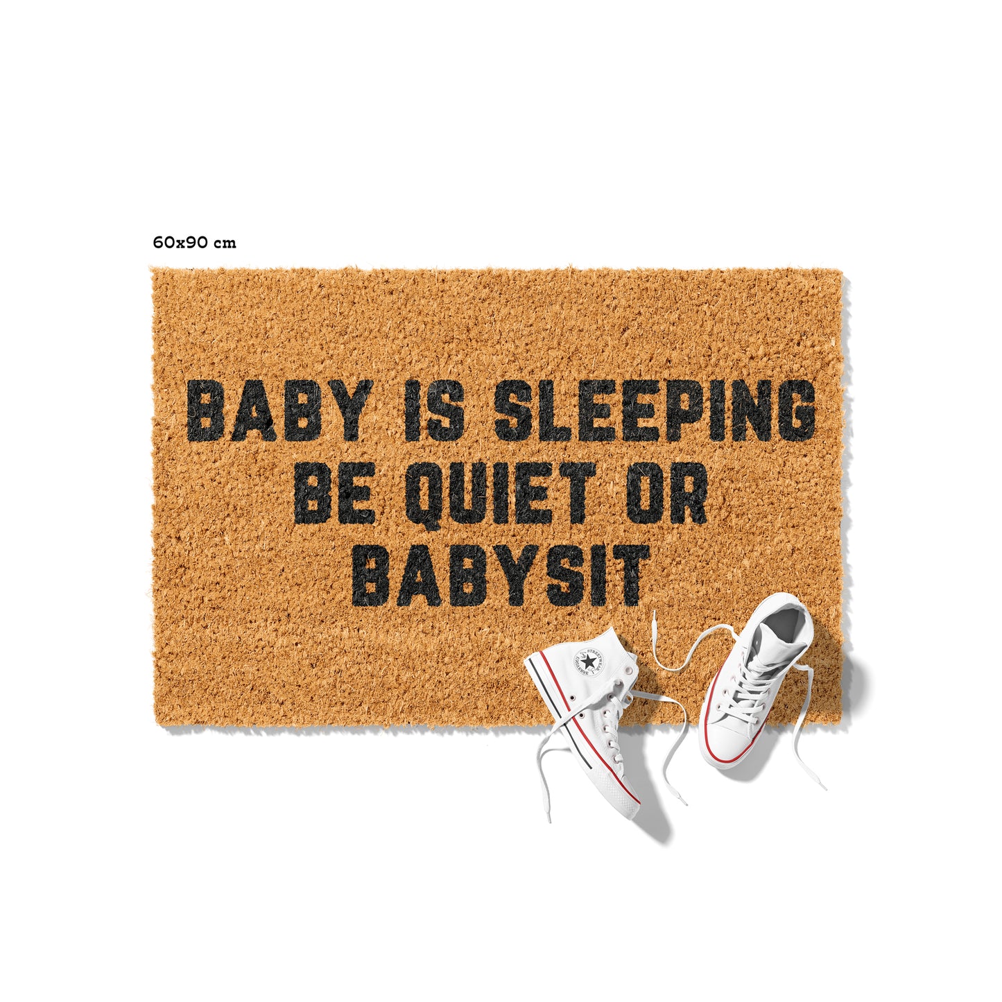 Kokosmatte mit Spruch „Baby is sleeping – Be quiet or babysit“ – Lustige Fußmatte für Eltern