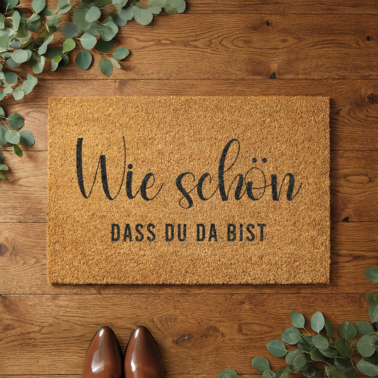 Kokosmatte mit „Wie schön, dass du da bist“ – Fußmatte aus Kokos für den Eingangsbereich
