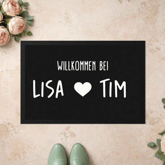 Stoff Fußmatte personalisierbar – Willkommen bei Pärchennamen mit Herz