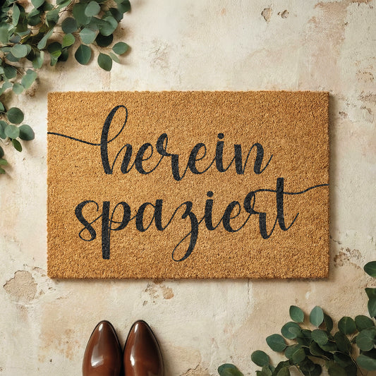 Fußmatte aus Kokos – Hereinspaziert Schriftzug-Design