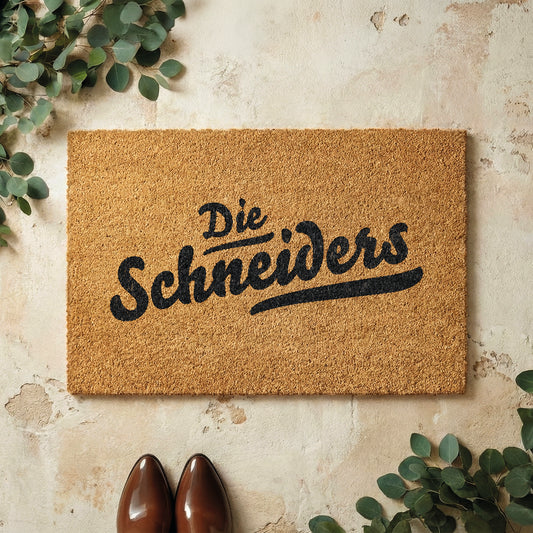 Fußmatte aus Kokos personalisierbar – Die Familienname handgeschrieben Klassik