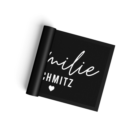 Stoff Fußmatte personalisierbar – Familie im modernen Stil mit Herz