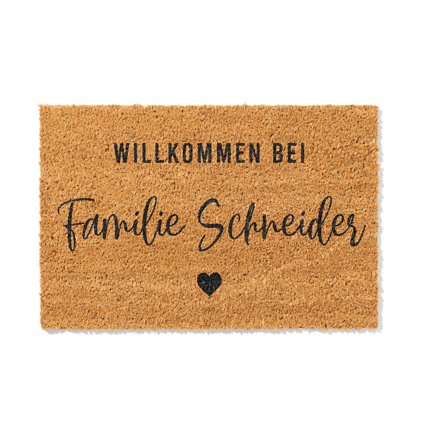 Personalisierbare Kokosmatte mit „Willkommen bei Familie“ – Fußmatte aus Kokos für den Eingangsbereich