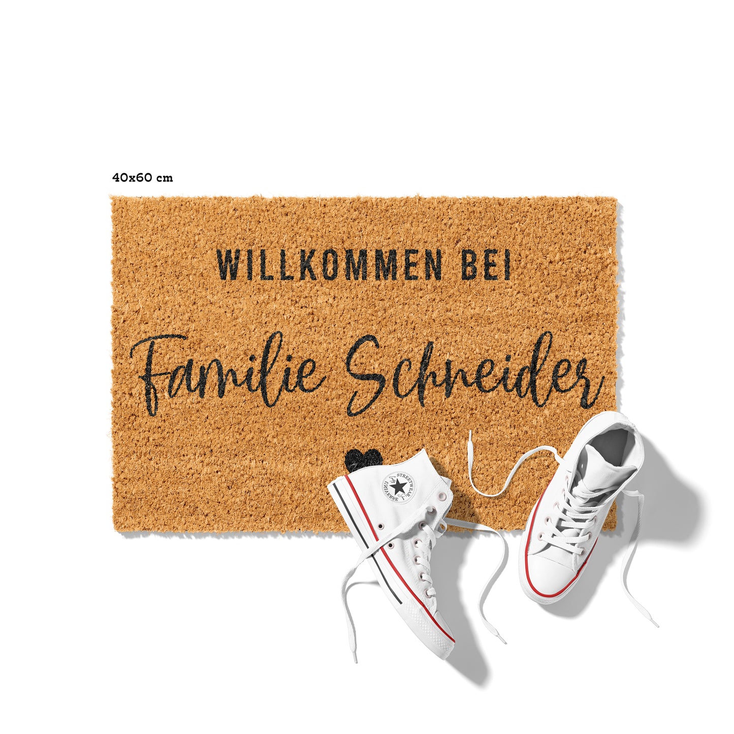 Personalisierbare Kokosmatte mit „Willkommen bei Familie“ – Fußmatte aus Kokos für den Eingangsbereich
