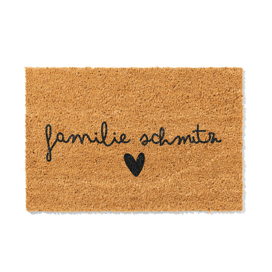 Personalisierbare Kokosmatte mit Familienname in Handschrift – Fußmatte aus Kokos für den Eingangsbereich
