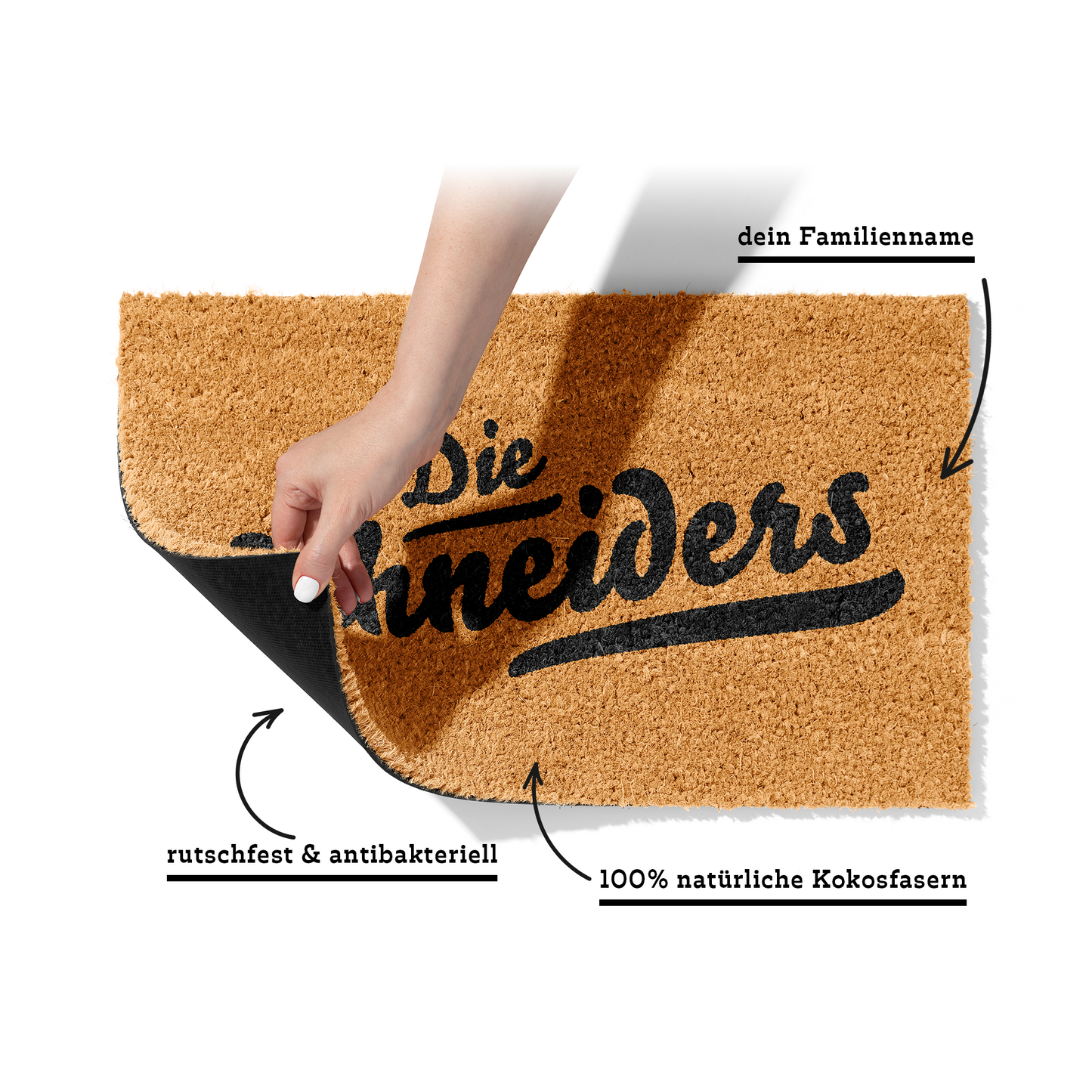 Fußmatte aus Kokos personalisierbar – Die Familienname handgeschrieben Klassik