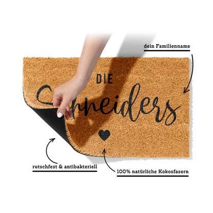 Fußmatte aus Kokos personalisierbar – Familienname handgeschrieben