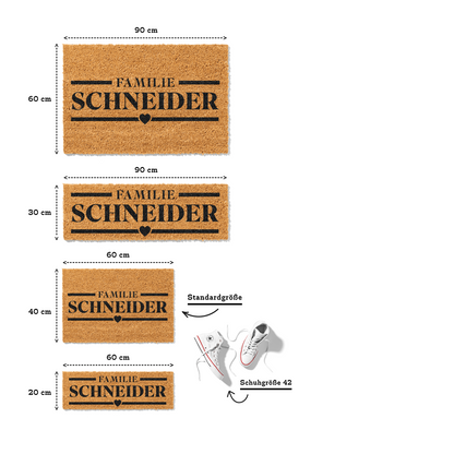 Fußmatte aus Kokos personalisierbar – Familienname Linien-Design