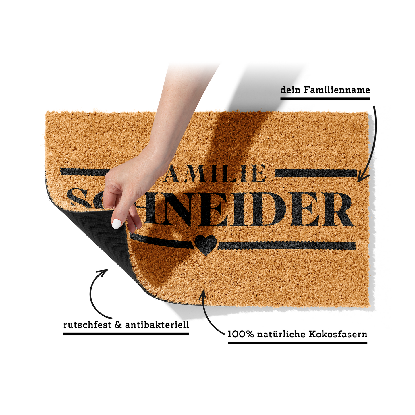 Fußmatte aus Kokos personalisierbar – Familienname Linien-Design