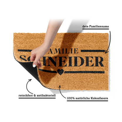 Fußmatte aus Kokos personalisierbar – Familienname Linien-Design