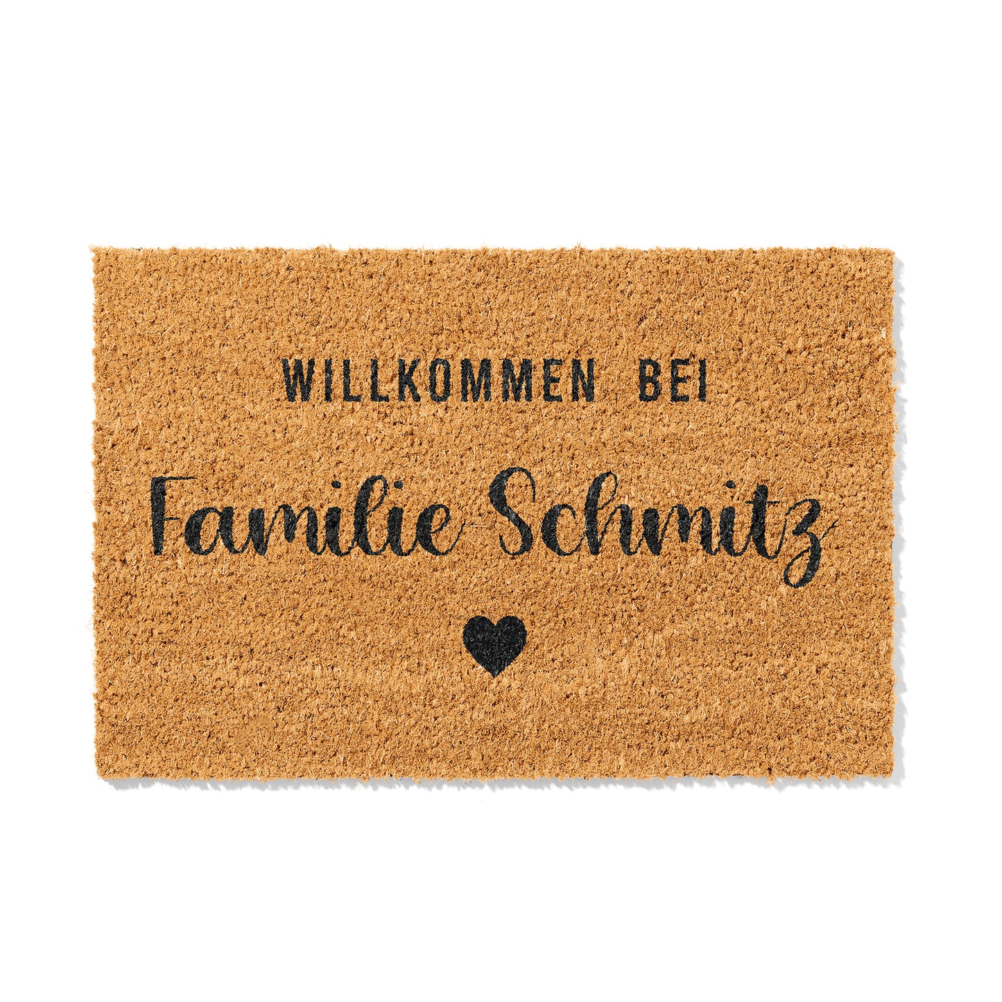 Personalisierbare Kokosmatte mit „Willkommen bei Familie“ – Fußmatte aus Kokos für den Eingangsbereich