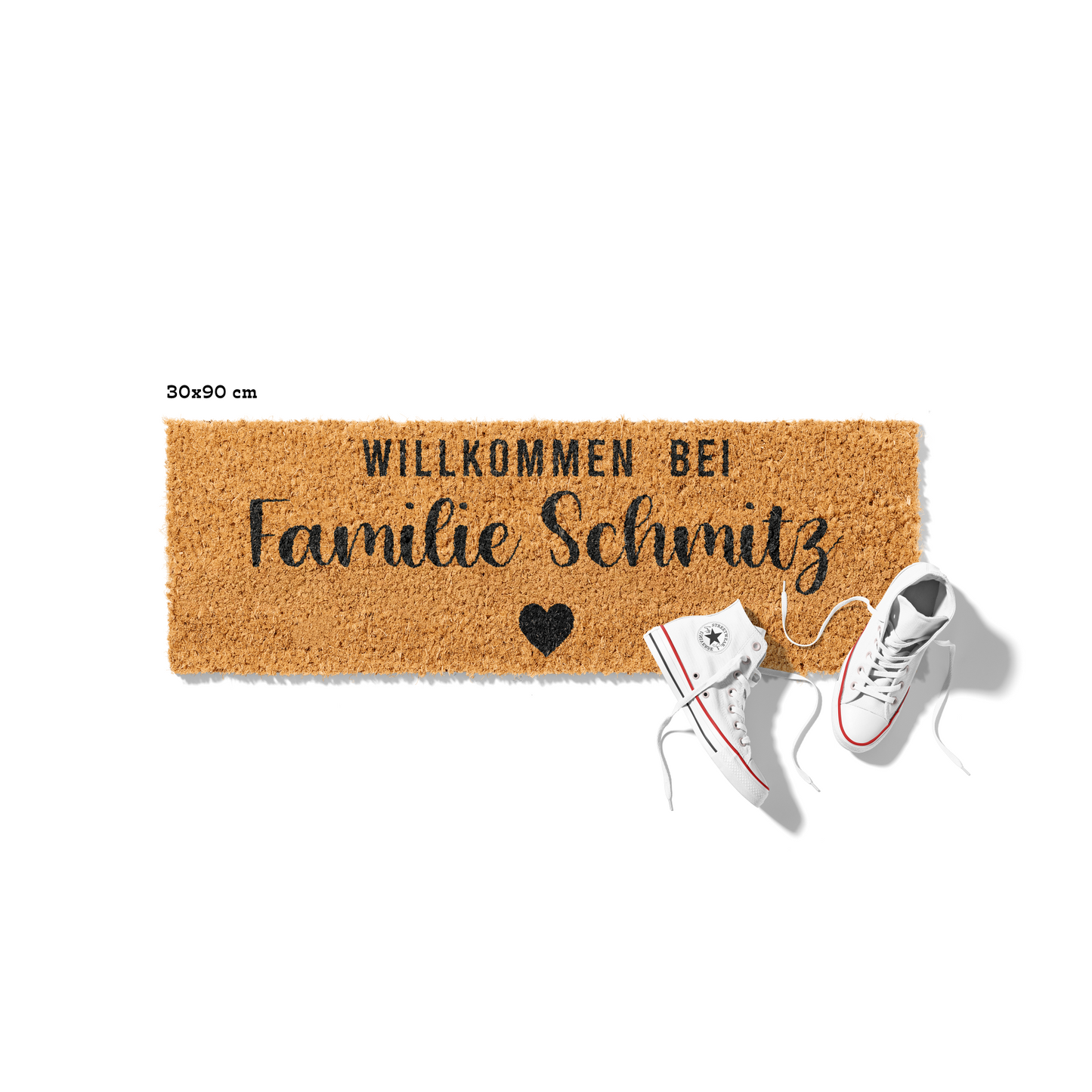 Fußmatte aus Kokos personalisierbar – Willkommen bei Familienname Klassik mit Herz