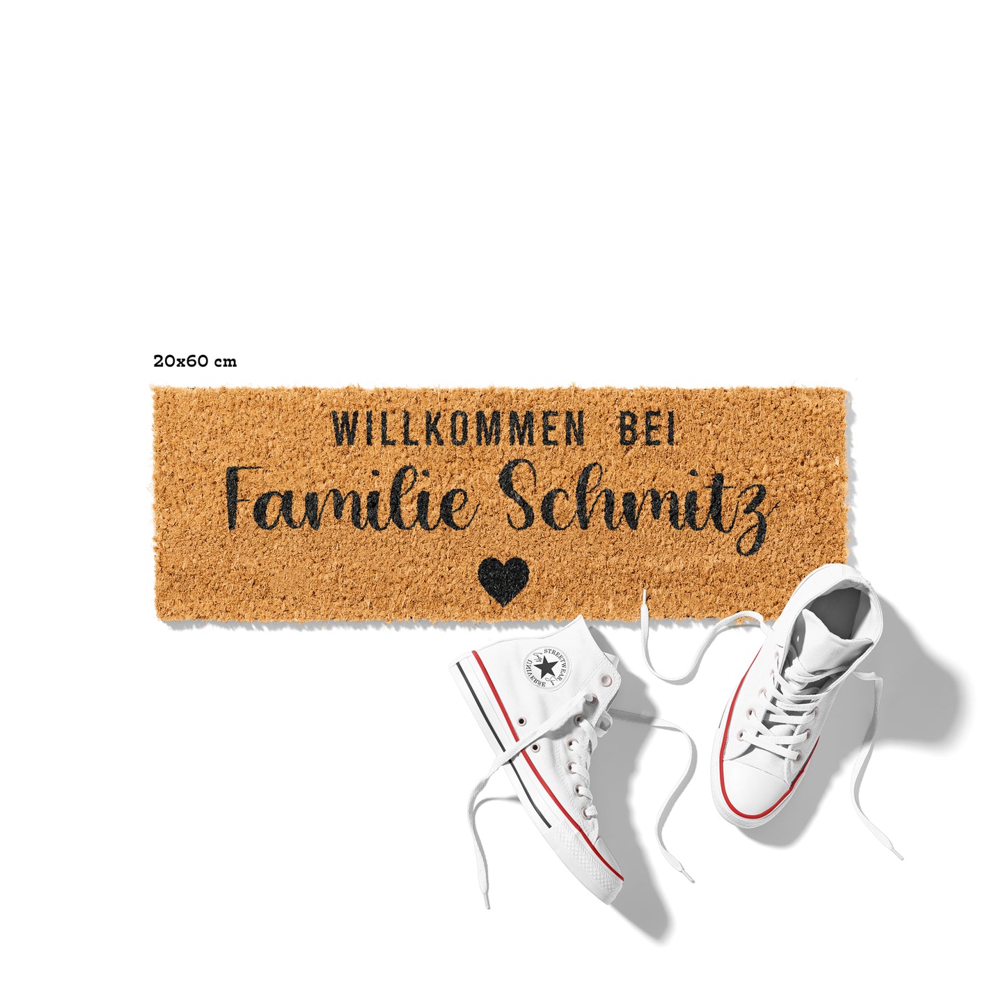Personalisierbare Kokosmatte mit „Willkommen bei Familie“ – Fußmatte aus Kokos für den Eingangsbereich