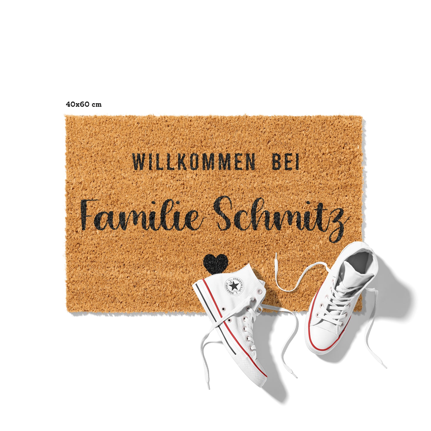 Personalisierbare Kokosmatte mit „Willkommen bei Familie“ – Fußmatte aus Kokos für den Eingangsbereich