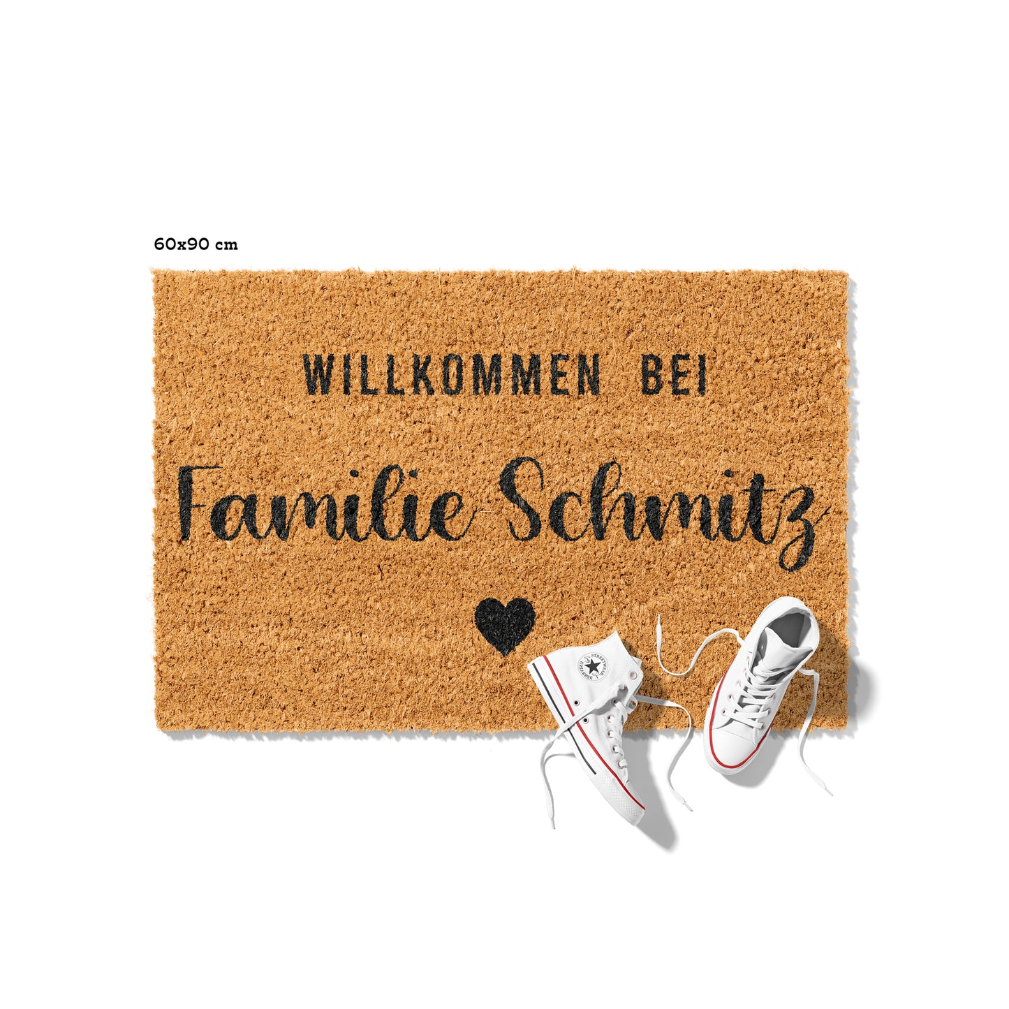 Personalisierbare Kokosmatte mit „Willkommen bei Familie“ – Fußmatte aus Kokos für den Eingangsbereich