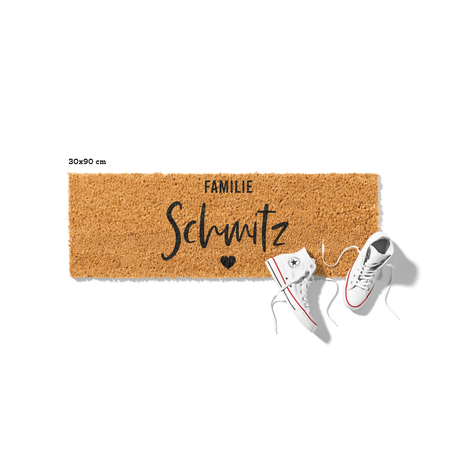 Fußmatte aus Kokos personalisierbar – Familienname im Bold-Design mit Herz