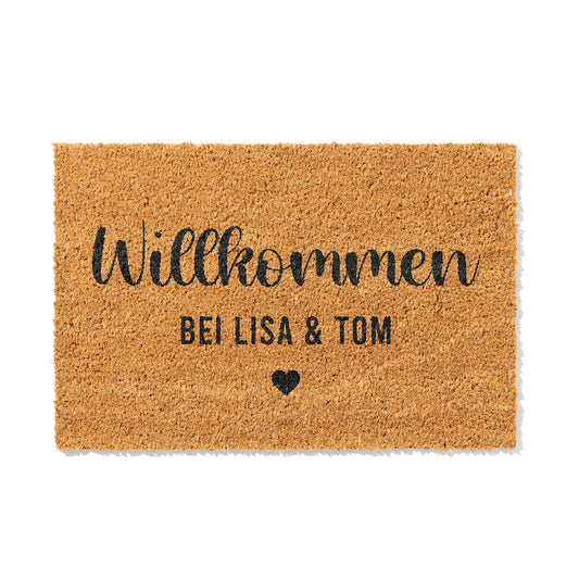 Personalisierbare Kokosmatte mit „Willkommen bei“ – Fußmatte aus Kokos für den Eingangsbereich